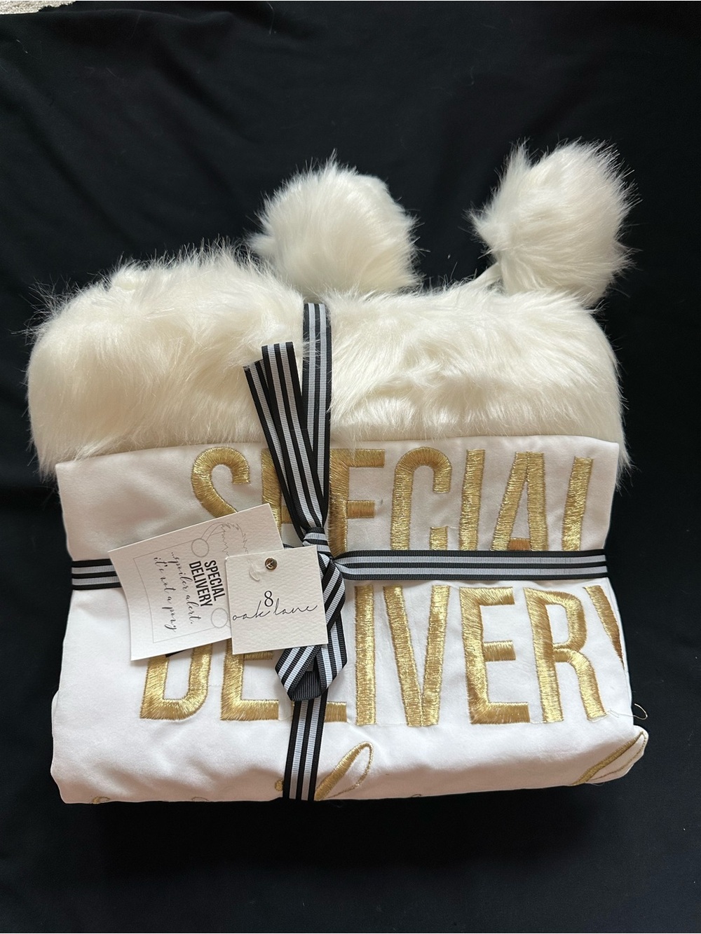 Santa bag white velvet Special Delivery Faux Fur with Pom-Poms XL 44x 32